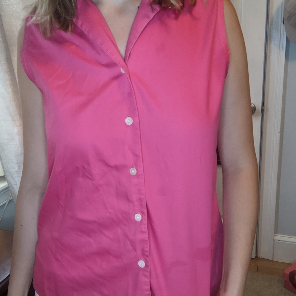 Hot pink sleeveless collared top